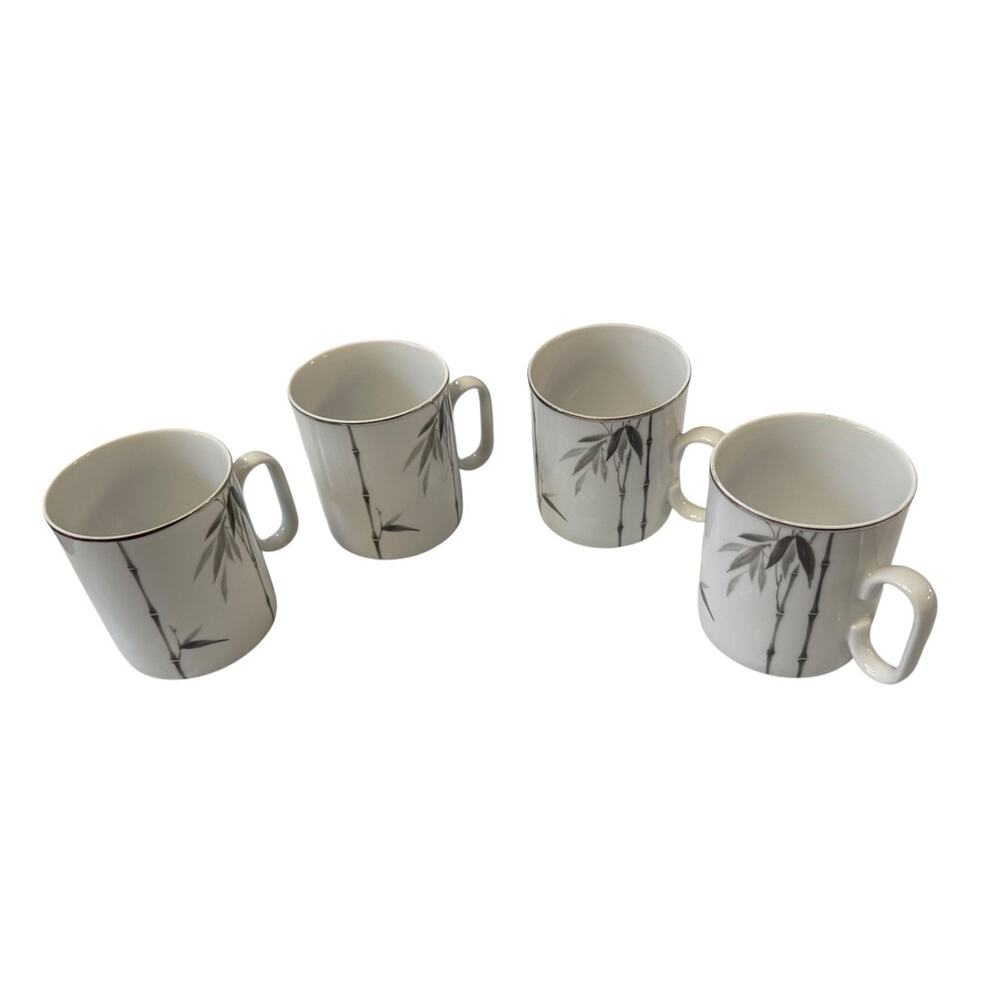 VTG Sango Black Bamboo Japan Mugs (4) #6518 Discontinued‎ Coffee Milk Tea Drinks